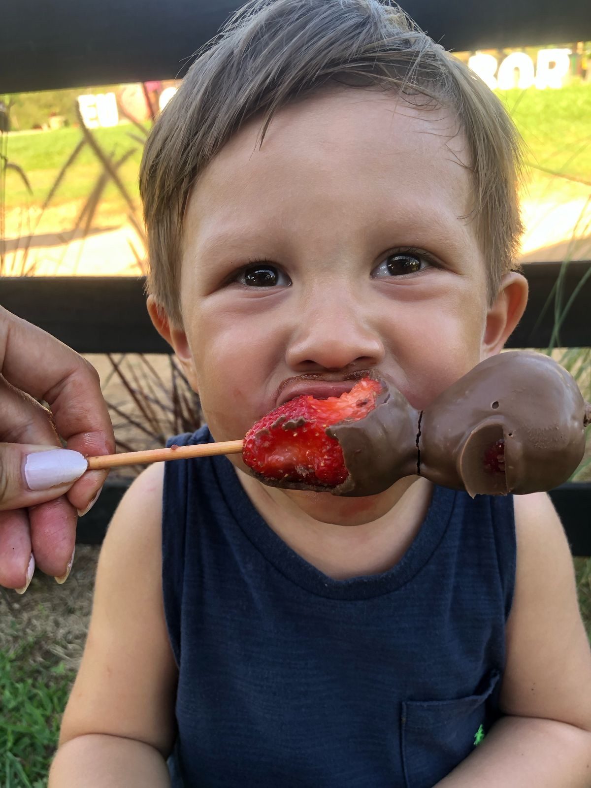 Espetinho de morango com chocolate